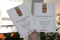 Die Urkunden von Focus Business, mit denen badenova als "Top Arbeitgeber" ausgezeichnet wurde.